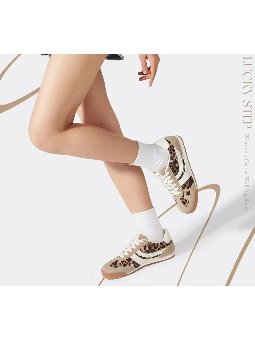 Women's Leopard Lightweight Thin Sole Lace up Anti Slip Classic Retro Sneakers